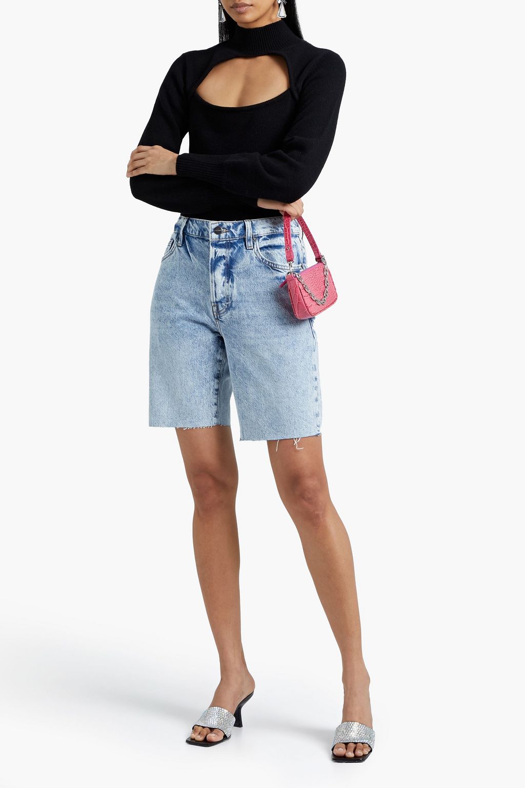 FRAME Le Slouch Distressed Denim Shorts, Blue