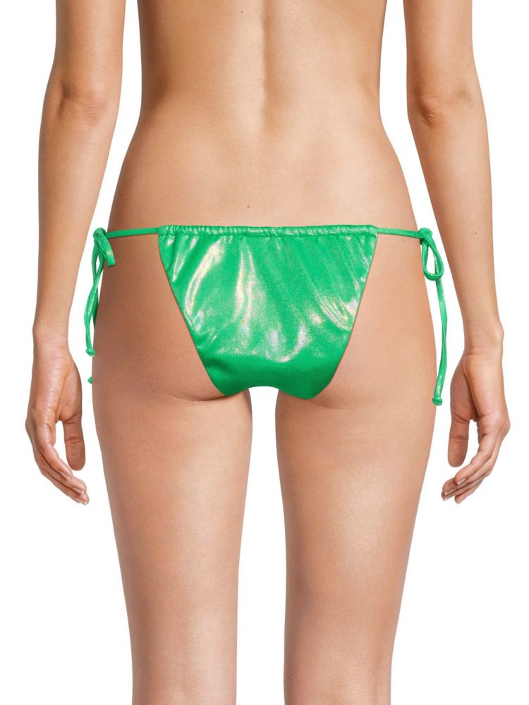 Good American Shiny Side Tie Bikini Bottoms, Green