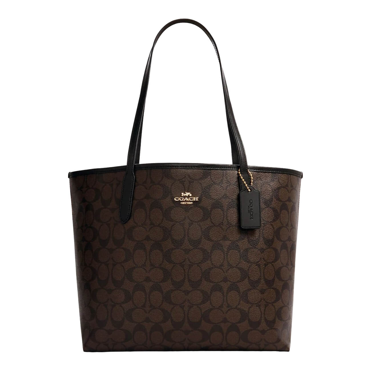 Coach Outlet City Tote In Signature Canvas, Brown/Black