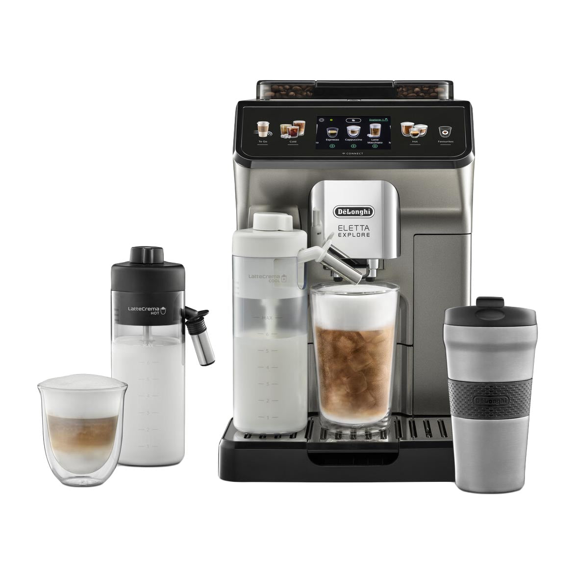 ماكينة صنع القهوة الأوتوماتيكية DeLonghi Eletta Explore ECAM450.86، تيتانيوم