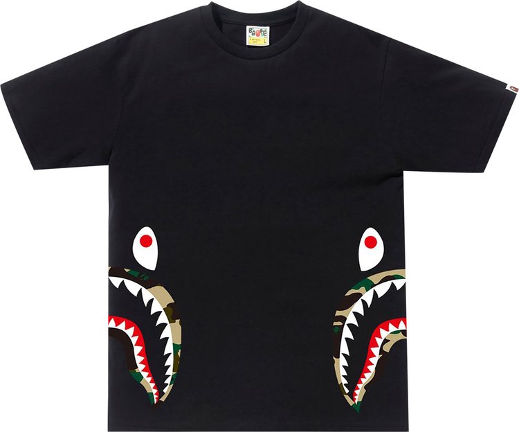 تي شيرت BAPE 1st Camo Side Shark "أسود/أصفر"، أسود