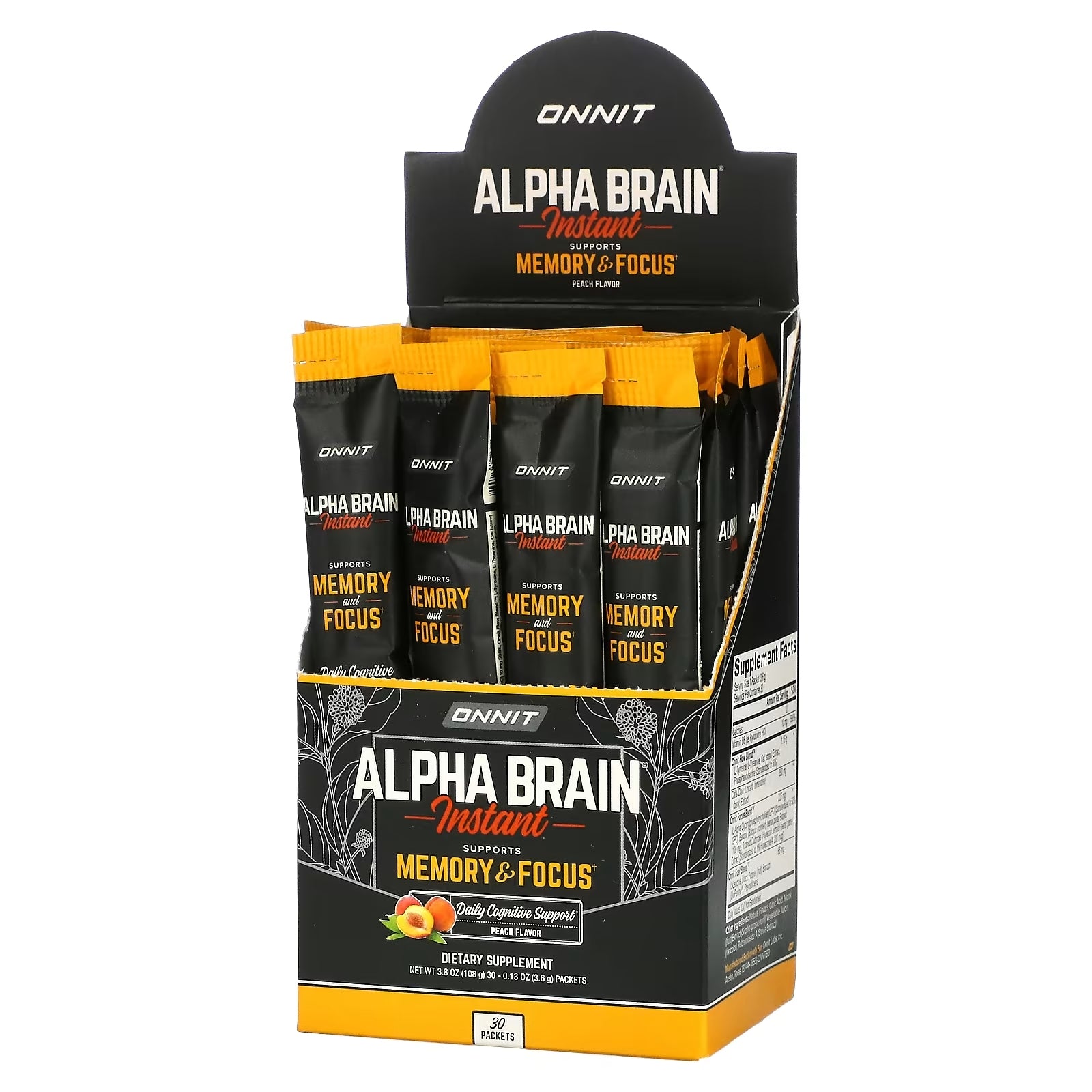 Memory and Concentration Supplement Onnit Alpha Brain Instant, peach, 30 sachets, 3.6 g each