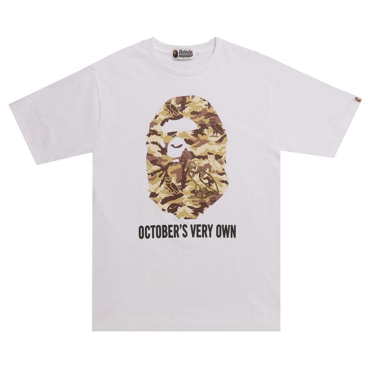 تي شيرت BAPE x OVO Woodland Camo Ape Head باللون الأبيض