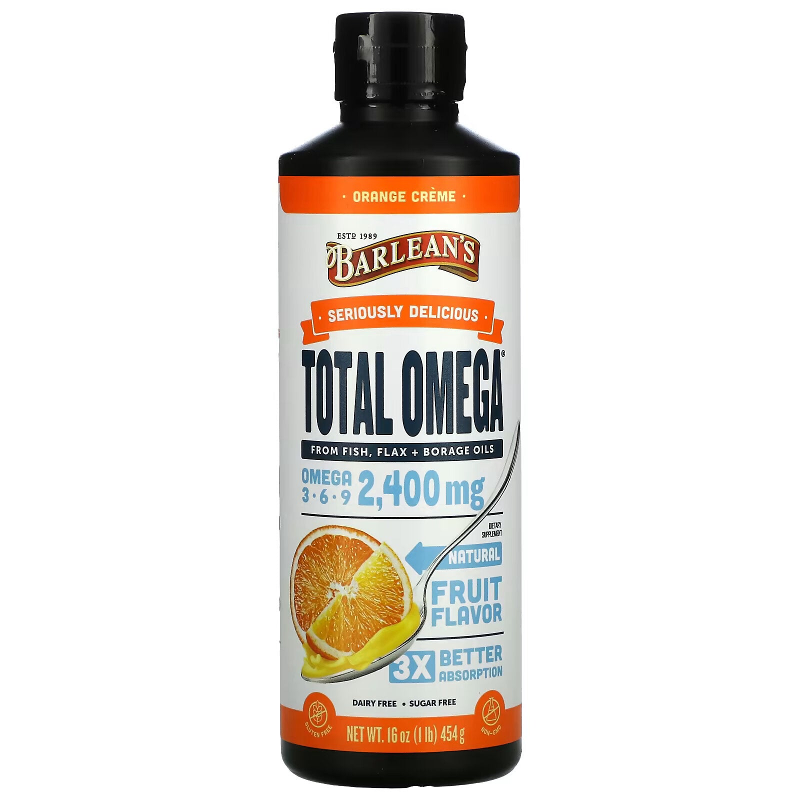 Barlean's, Total Omega 3 6 9, Orange & Cream, 16 oz (454 g)