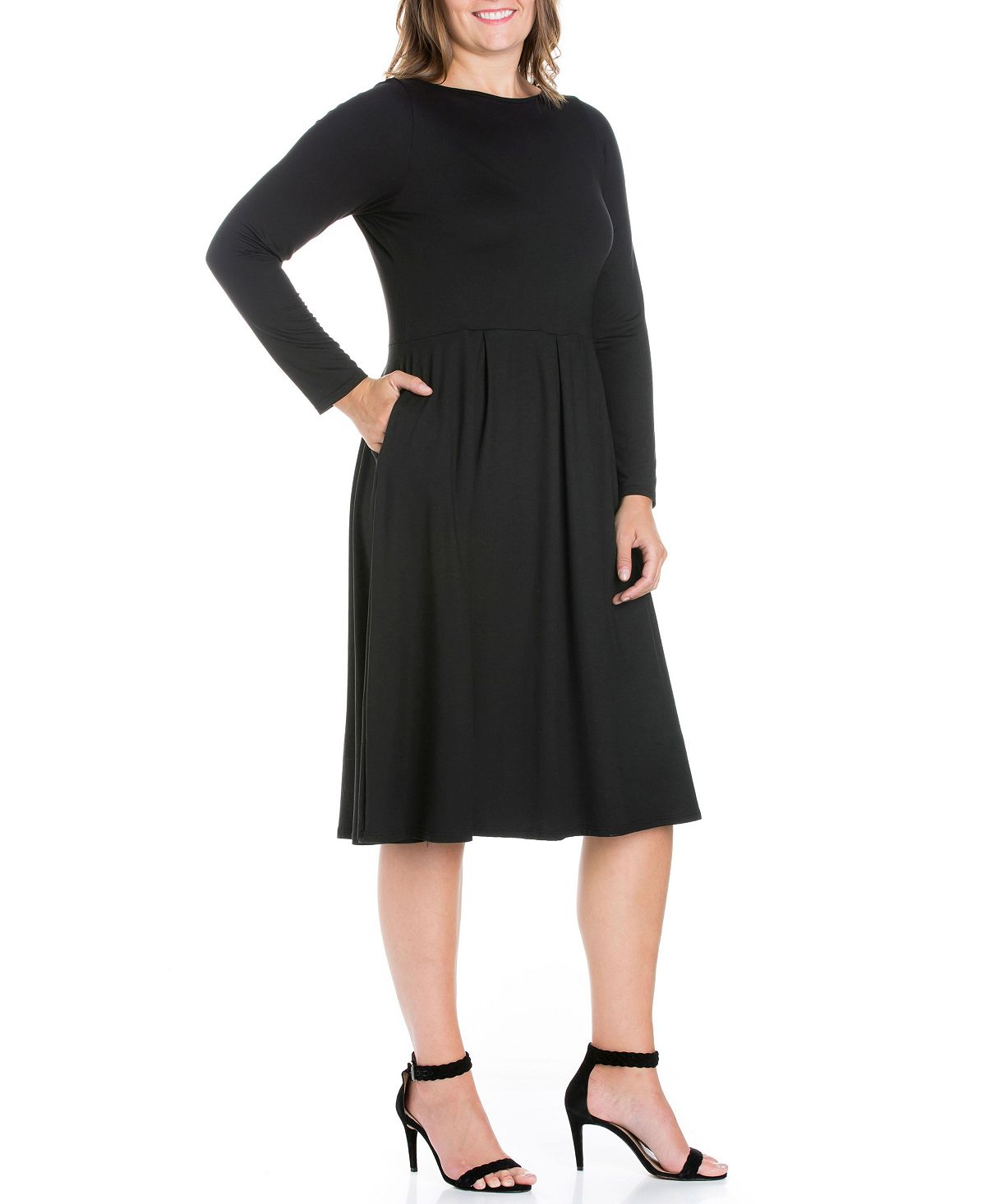 Women's Plus Size Bodycon Midi Dress with Flared Skirt 24seven Comfort Apparel ,  black