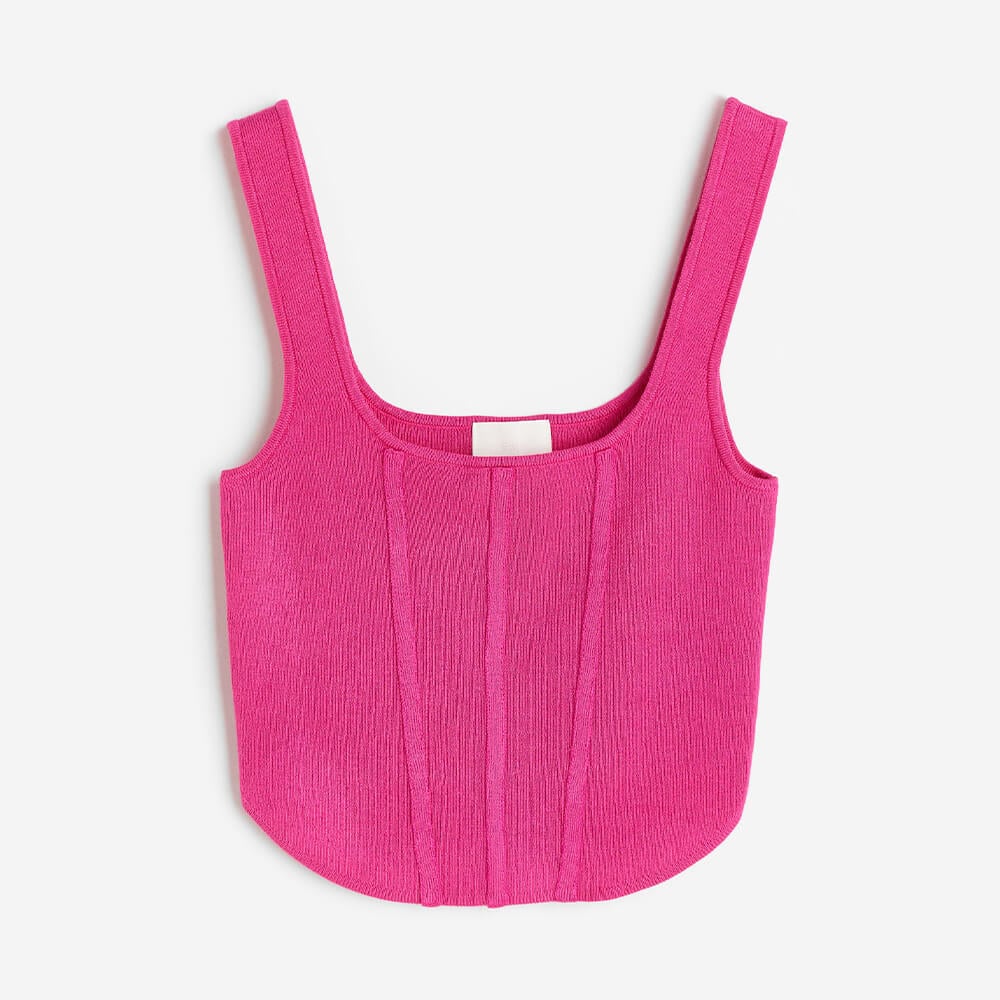 Top H&M Fine-knit Corset-style, cherry