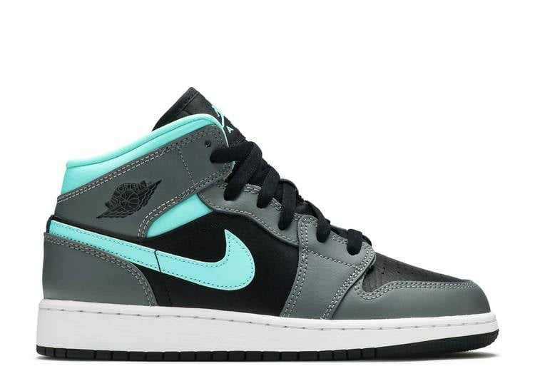 حذاء رياضي AIR JORDAN 1 MID GS 'GRAY AQUA'، أسود