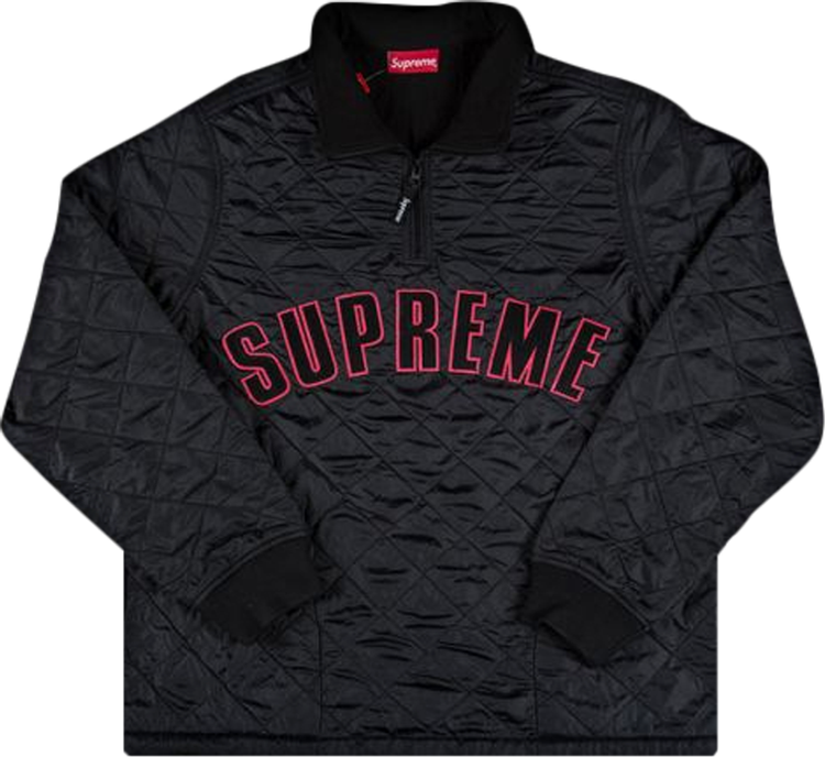 Supreme Arc Logo Quilted Half Zip Pullover 'Black', black