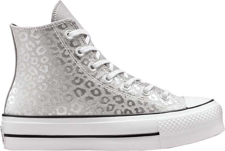 حذاء رياضي Converse Chuck Taylor All Star Platform High Glitter Leopard Spots للنساء، فضي