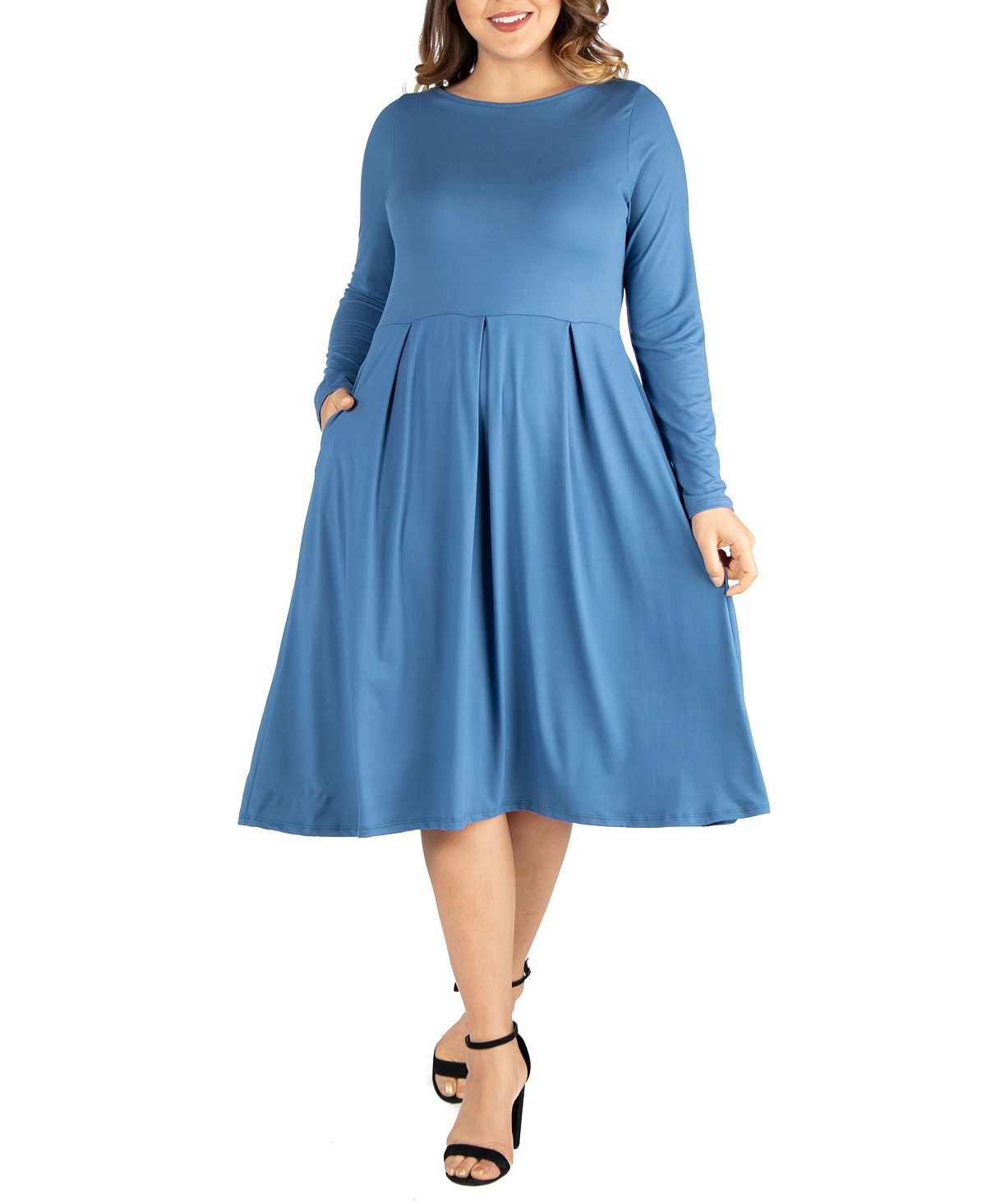 Women's Plus Size Bodycon Midi Dress with Flared Skirt 24seven Comfort Apparel