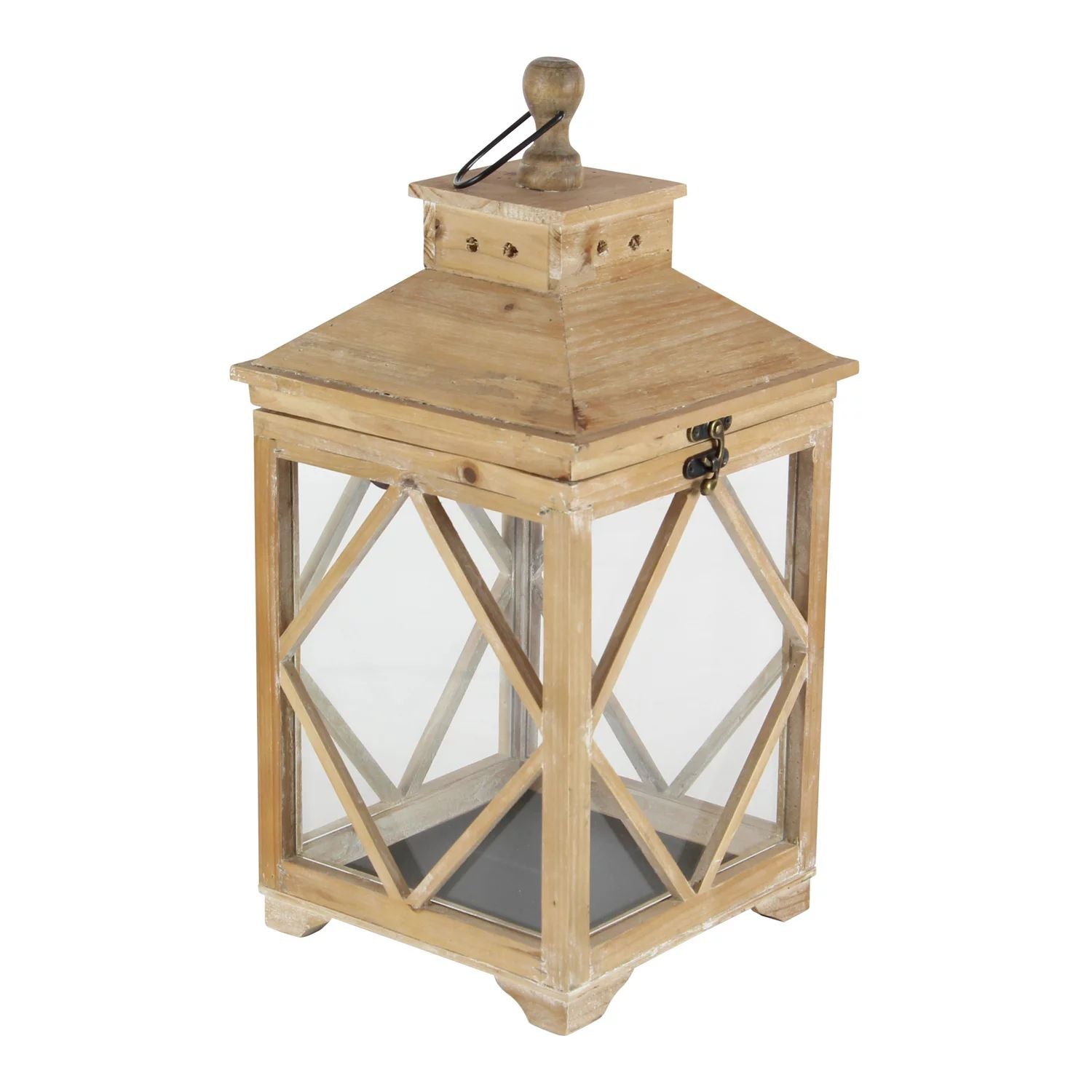 Stella & Eve square candle lanterns, carved wood and glass, 2 pcs. Kit