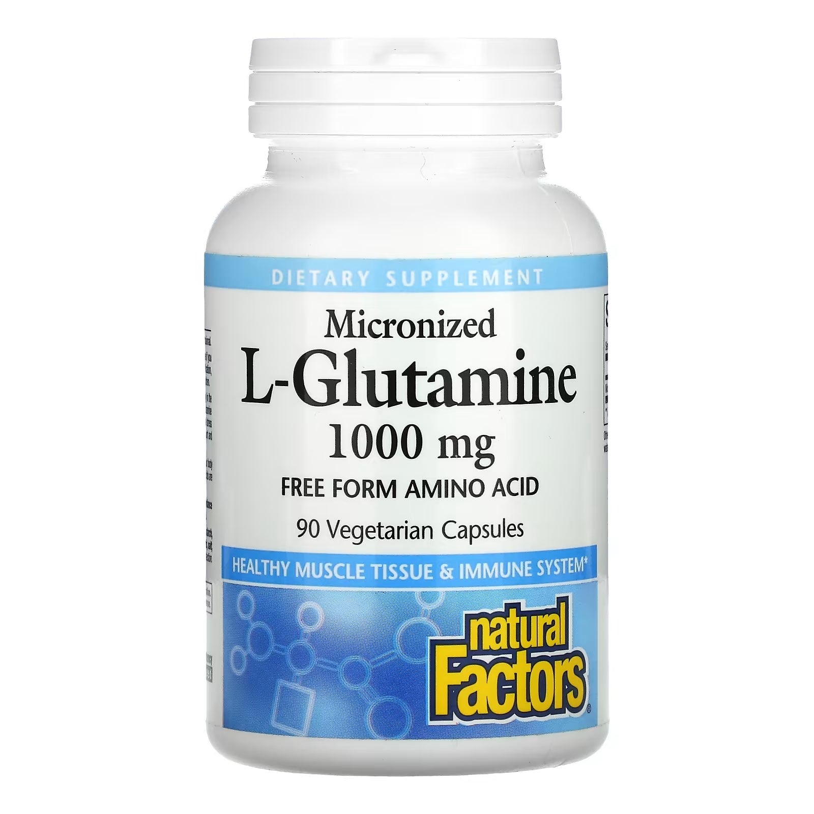 Natural Factors Micronized L-Glutamine 1000 mg, 90 Vegetarian Capsules