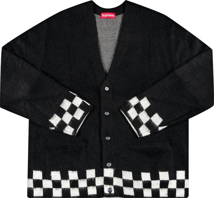 Supreme Brushed Checkerboard Cardigan 'Black', black