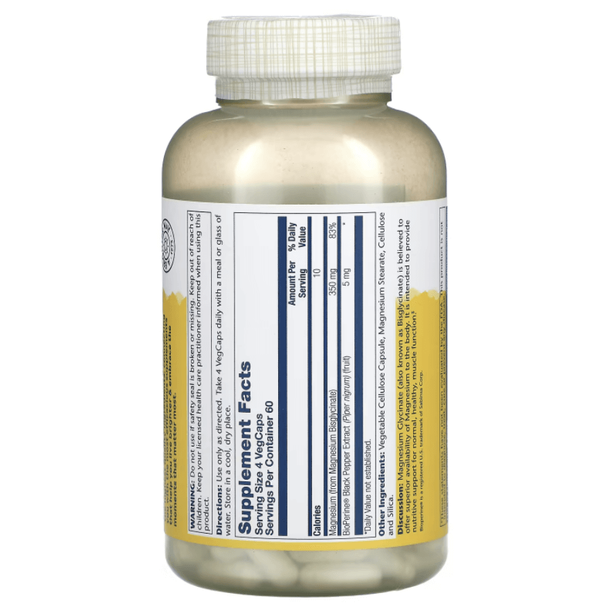 High Absorption Magnesium Glycinate, 350 mg, 240 Veggie Caps, Solaray