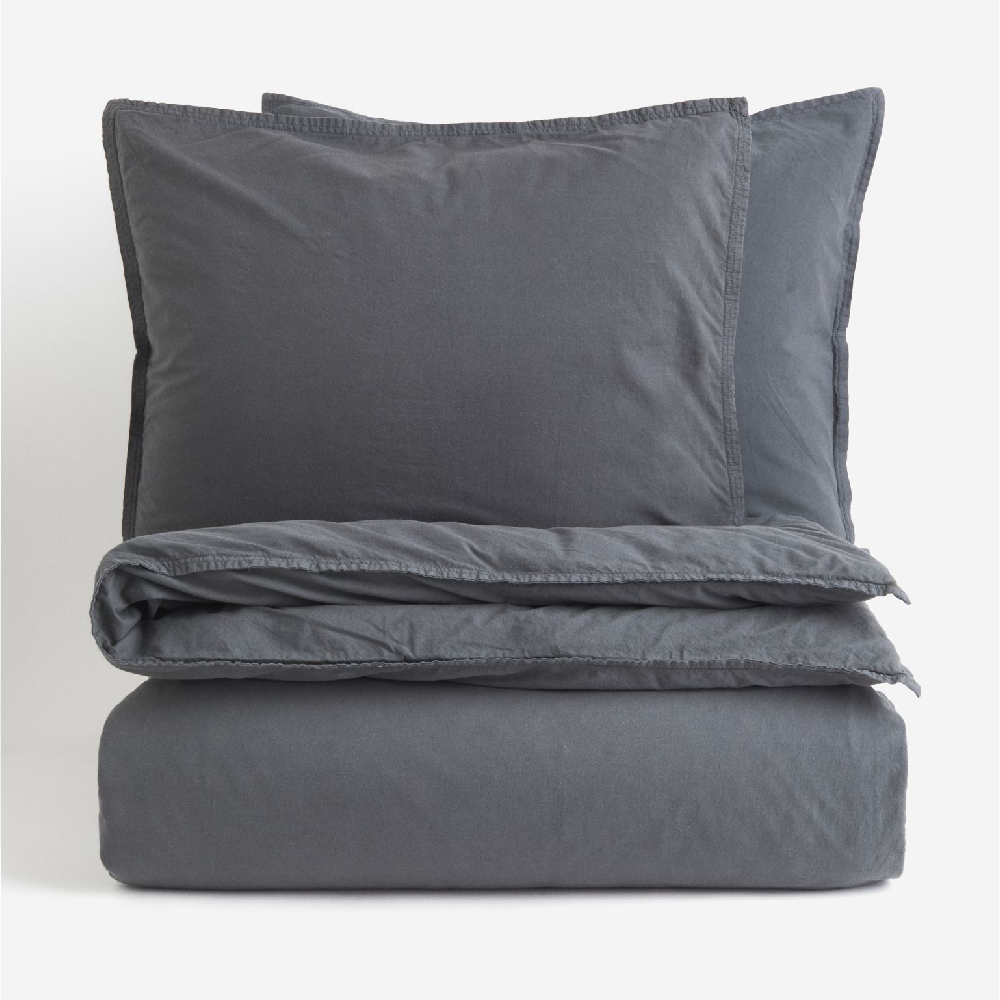 H&M Home Washed Cotton Double Bed Set, Dark Gray