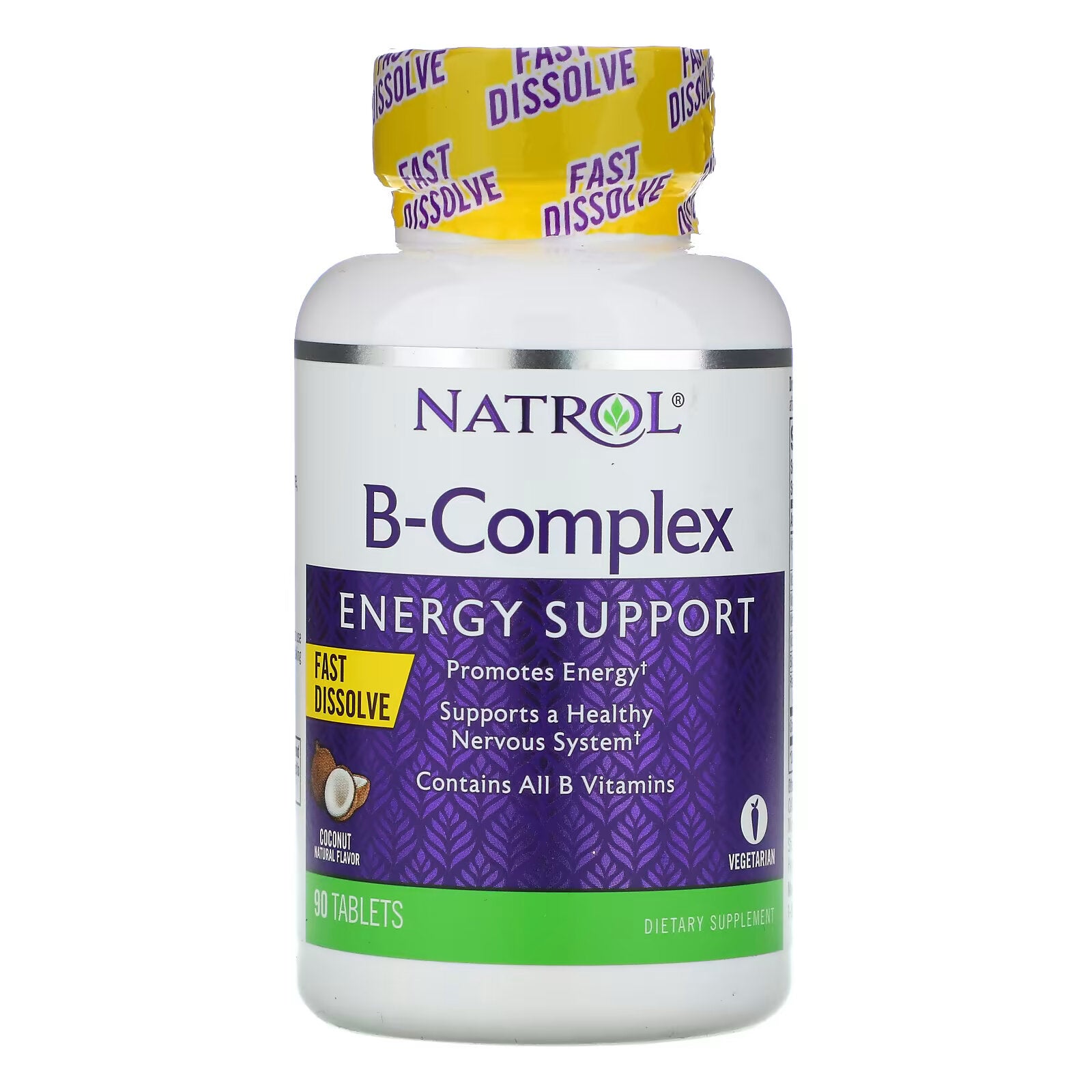 Natrol, Vitamin B Complex, Instant natural coconut flavor, 90 tablets