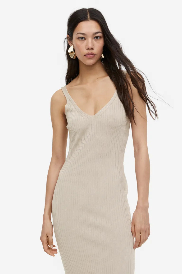 H&M ribbed knit bodycon dress, light beige