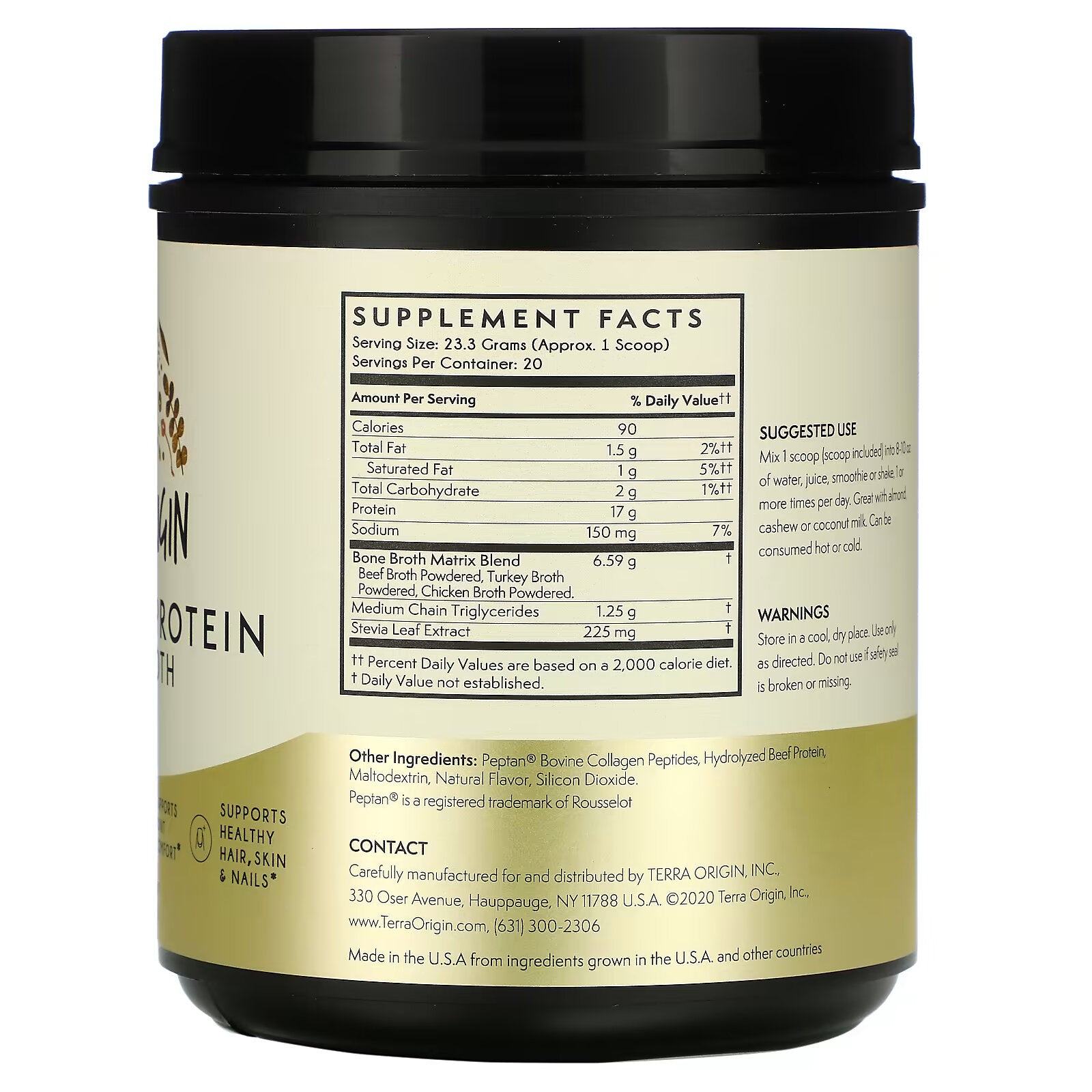 Terra Origin, Collagen Protein Bone Broth, Vanilla, 16.43 oz (466 g)