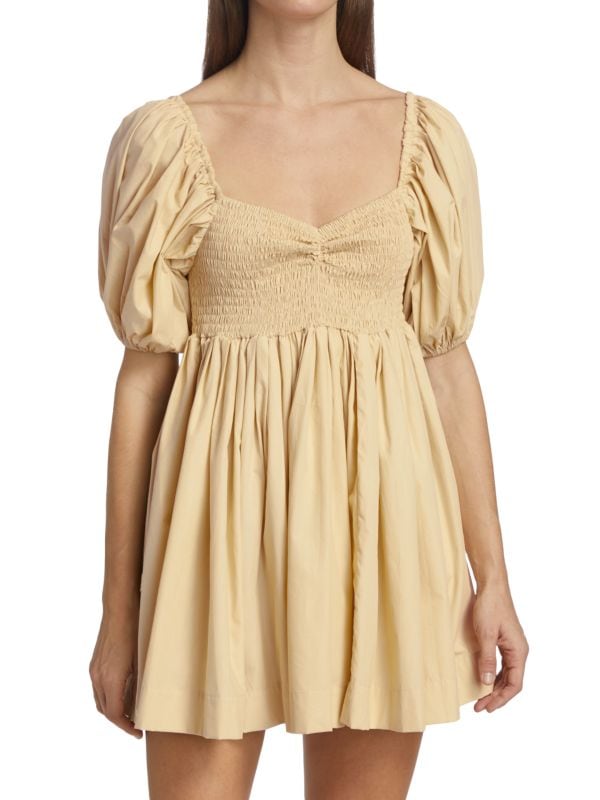 Swf babydoll dress with puff sleeves, beige