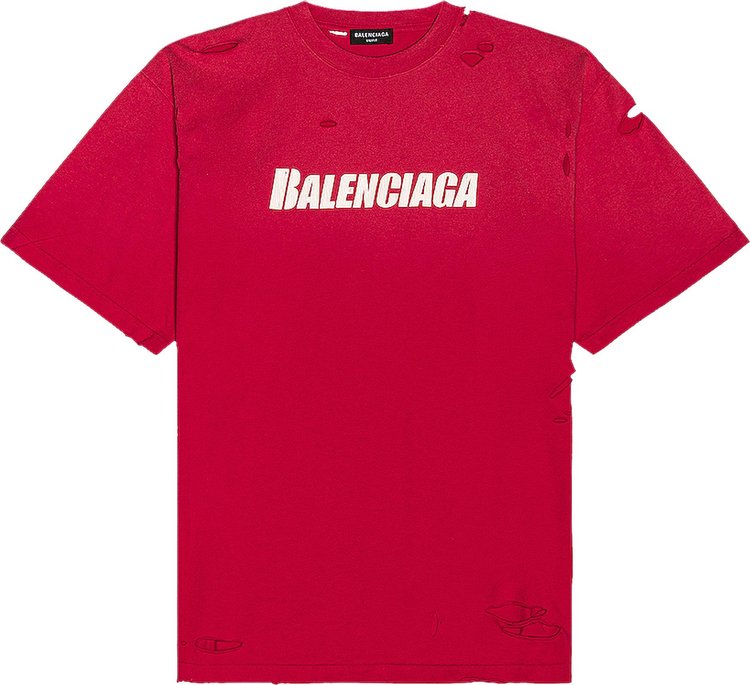 تي شيرت Balenciaga Boxy T-Shirt "Raspberry/White"، أحمر