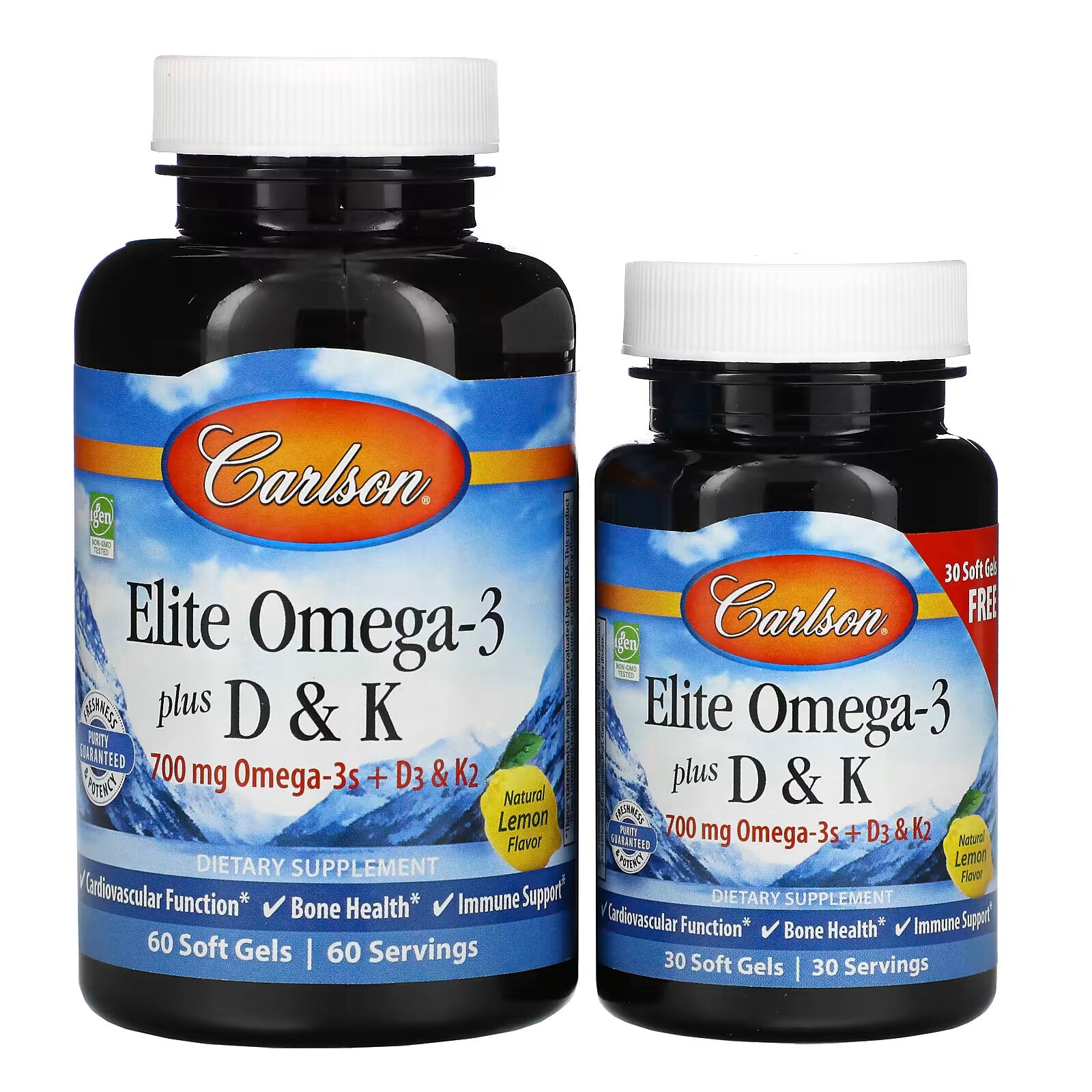 Carlson, Elite Omega-3 with Vitamins D and K, Natural Lemon Flavor 60 (+ 30 bonus) softgels