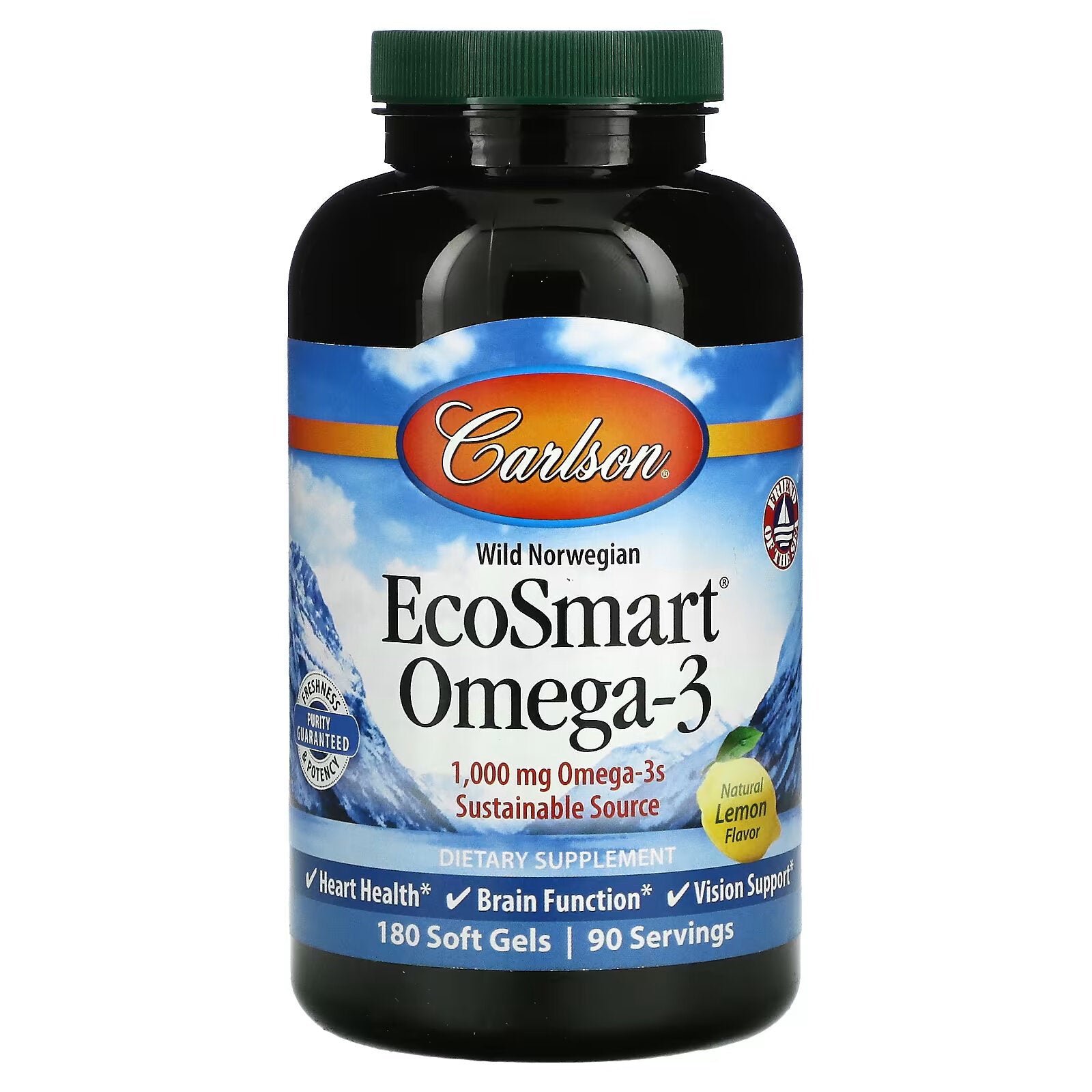 Carlson, EcoSmart Omega-3, Natural Lemon Flavor, 500 mg, 180 Softgels