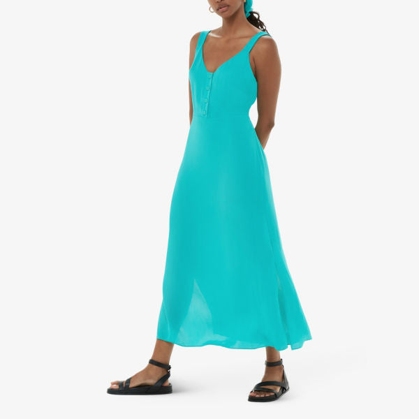 Andie Woven Smocked Back Midi Dress with Whistles Buttons, Turquoise