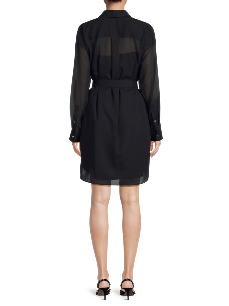 Theory Belted Wool Blend Shirtdress in Deep Navy