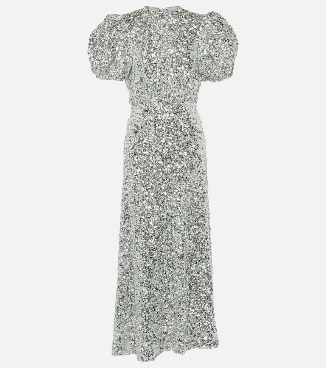 Rotate Birger Christensen Puff Sleeve Sequin Midi Dress, Silver