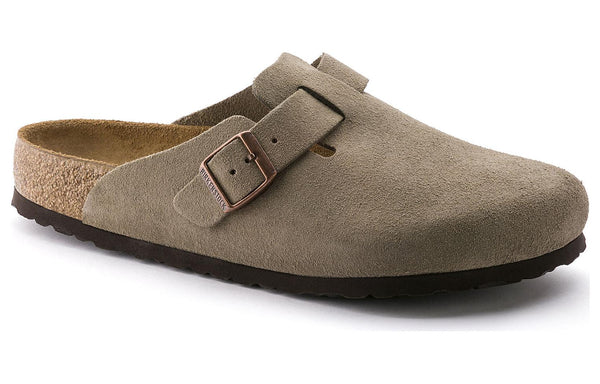 Birkenstock Boston Soft Footbed Suede Regular 'Taupe' 0 Slippers, Brown Double