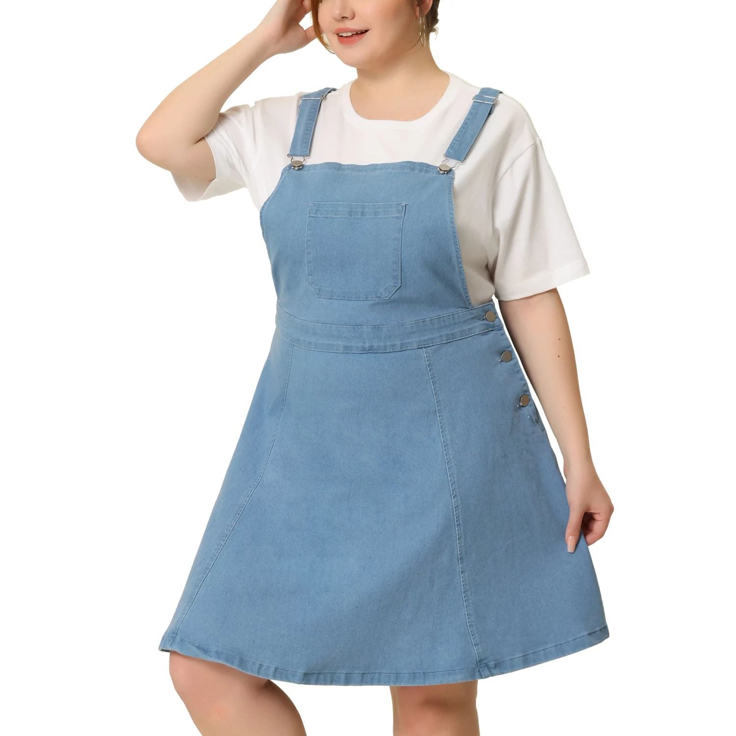 Women's plus size jeans with suspenders Denim overalls with adjustable strap Agnes Orinda, blue