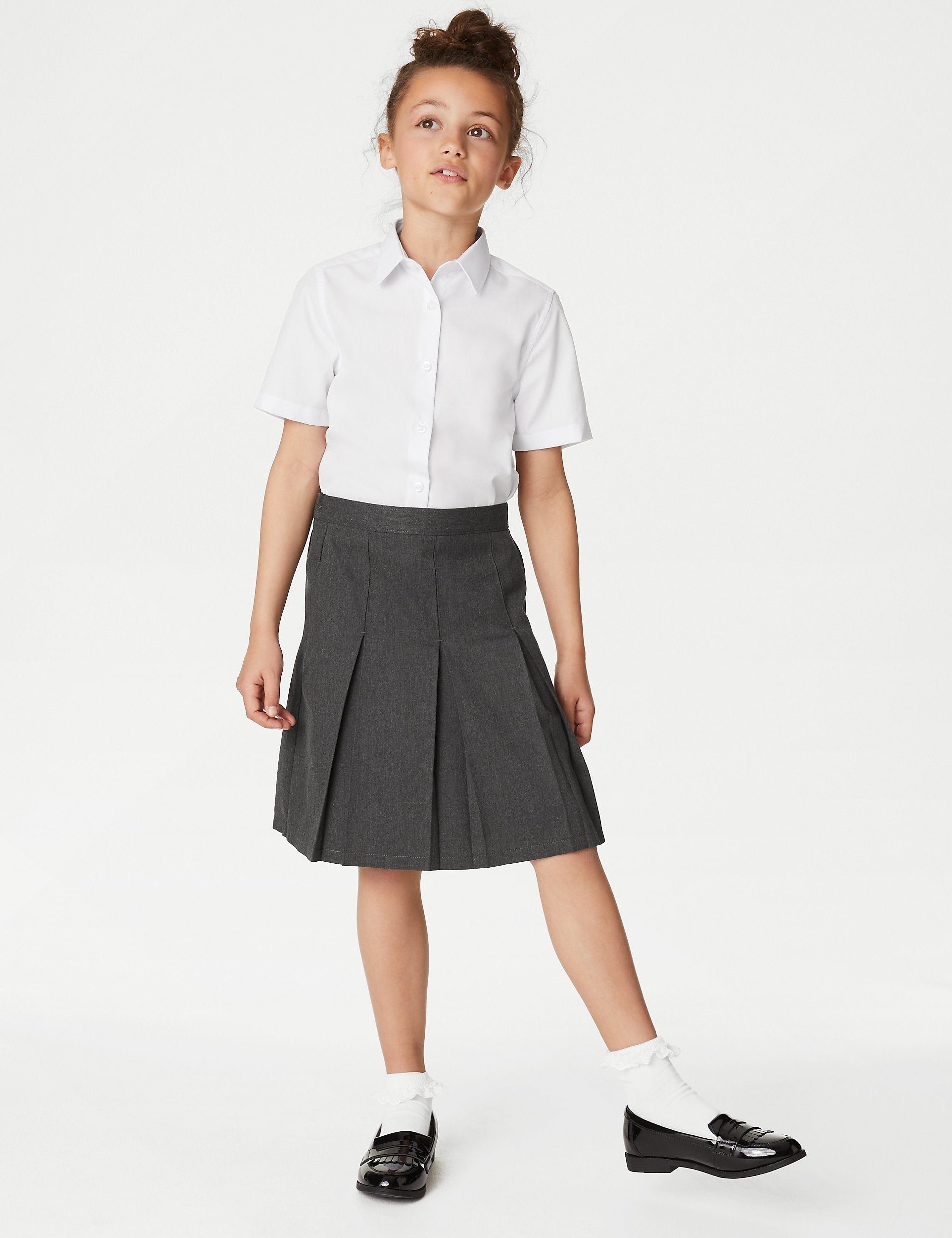 Girls' (2-18 years) Marks & Spencer Large Fit Pleated School Skirt, Gray