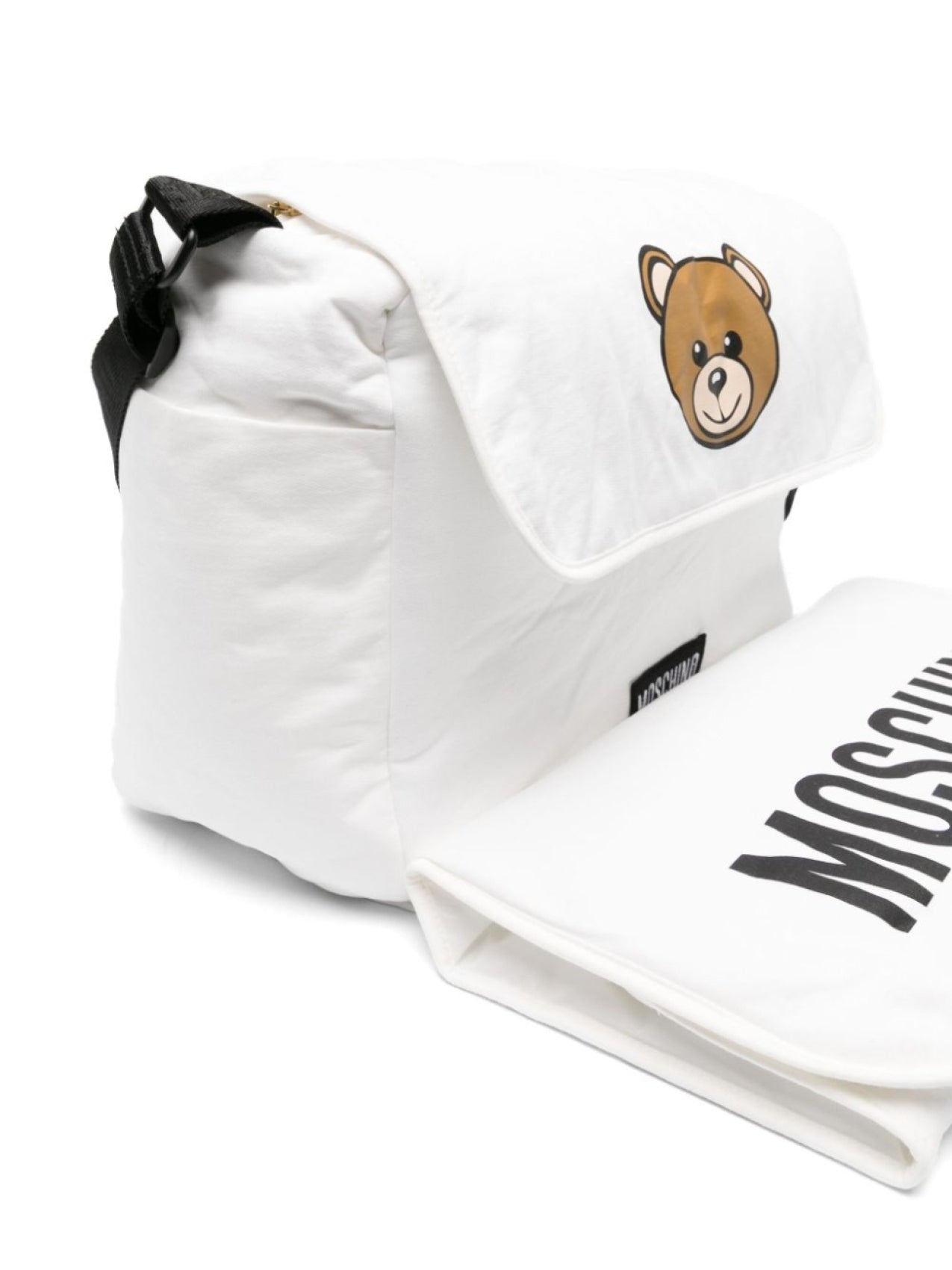 Moschino Kids Teddy Bear Print Changing Mat and Bag, White