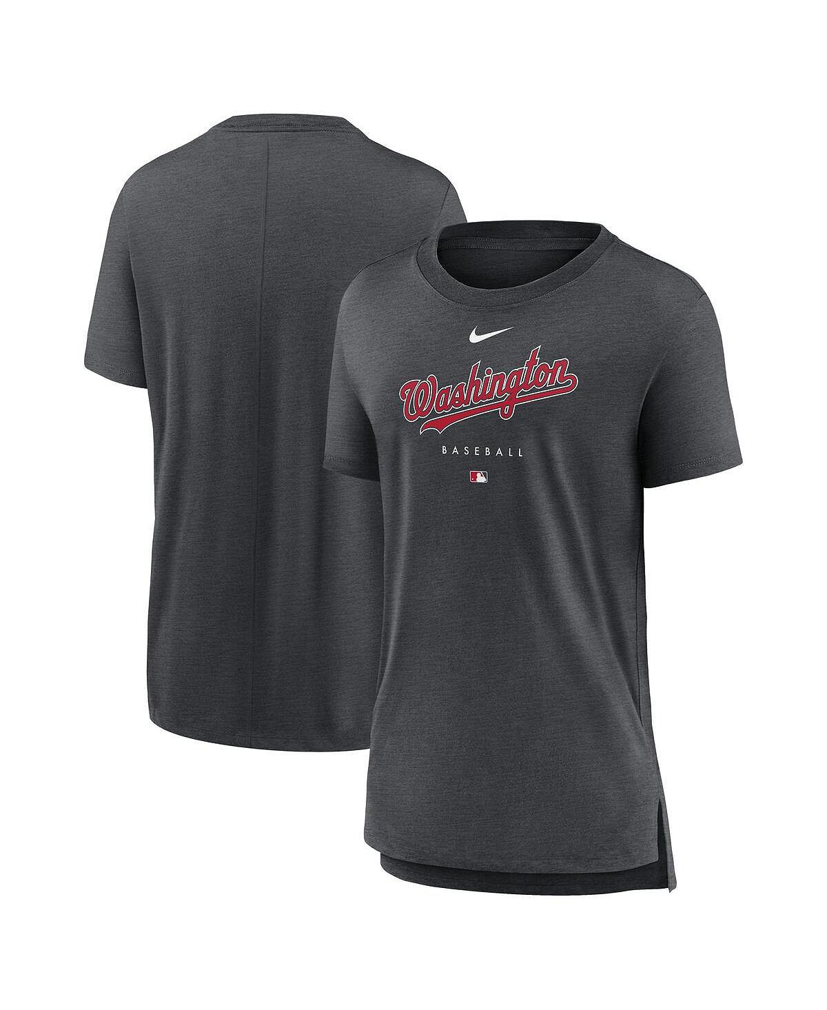 Women's Heather Charcoal Washington Nationals Authentic Collection Early Work Tri-Blend Nike T-Shirt