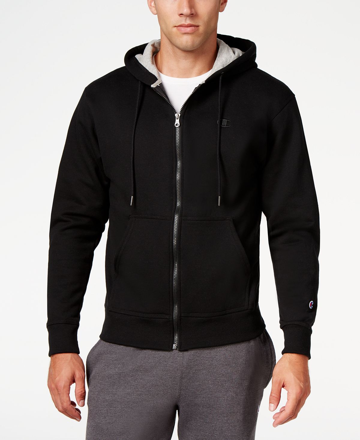 Powerblend Champion Men's Zip Fleece Hoodie, Black