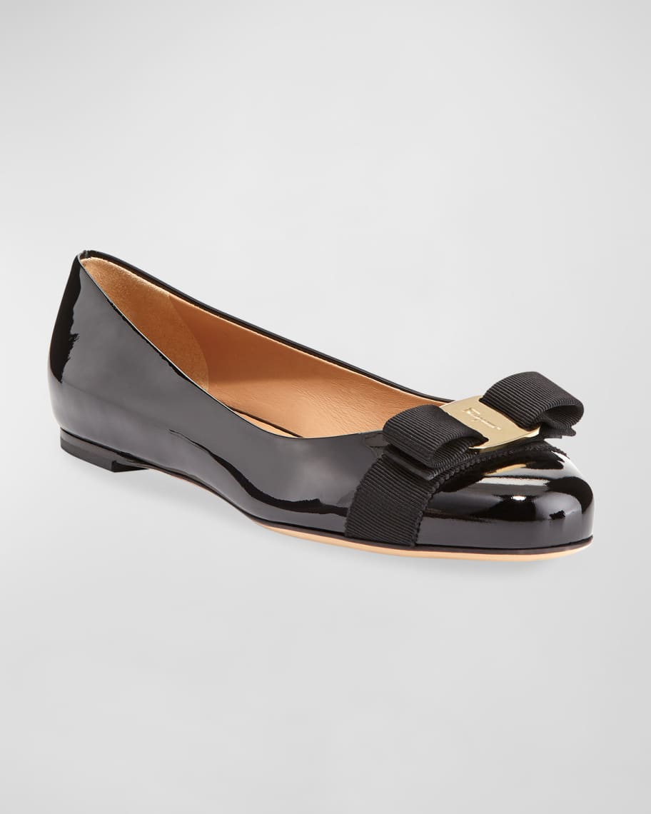 Varina patent leather ballet flats with Ferragamo bow