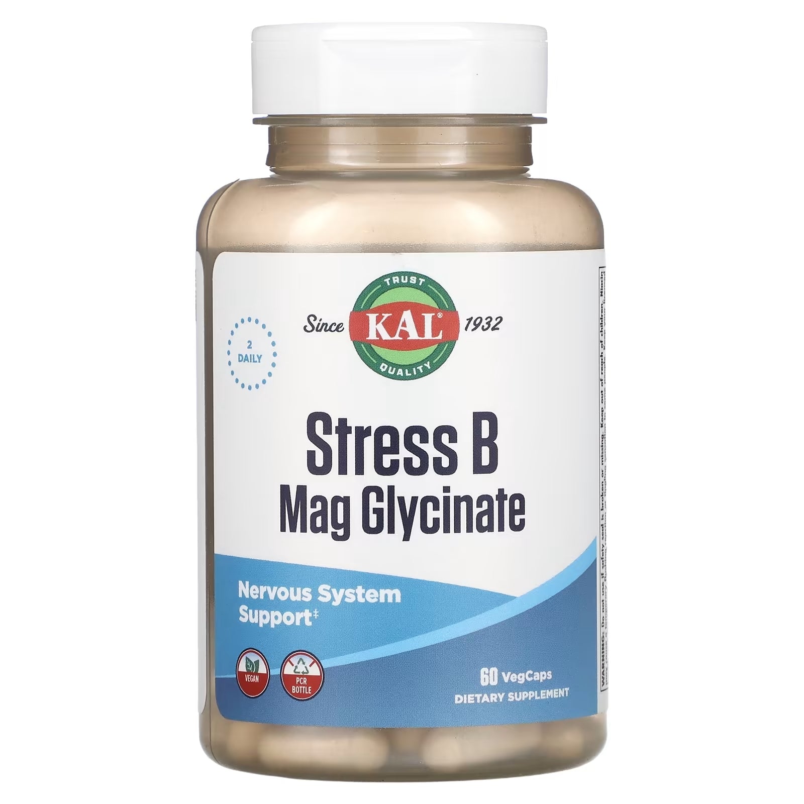 KAL Magnesium Glycinate & B Vitamins for Stress, 60 Vegan Capsules