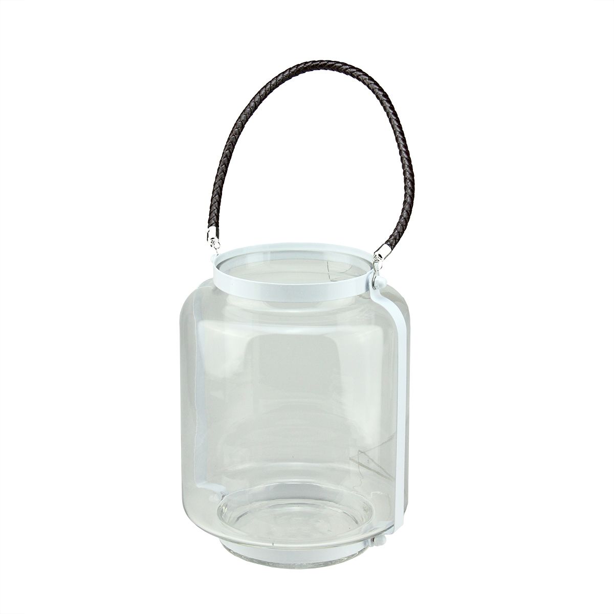 18" Clear Glass Pole Candle Lantern with White Metal Frame