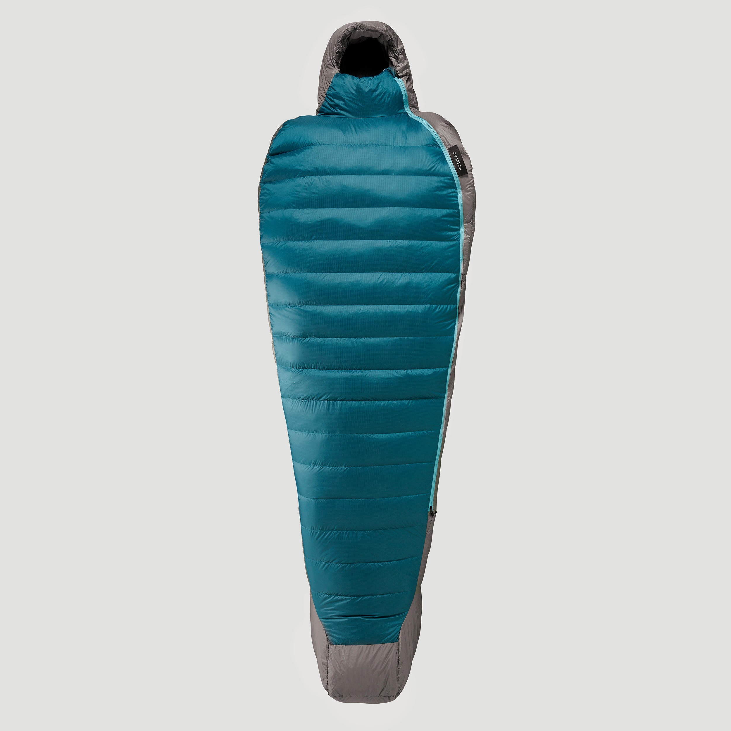 Down sleeping bag Forclaz Trek 900 for hiking, size L, gray / blue