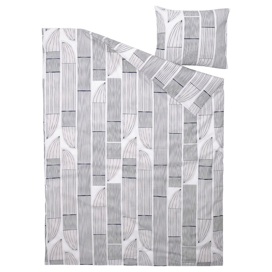 Linen set Ikea Bergkorsort Lined Sheet And 2 Pillowcases - 2 pieces, 150x200/50x60 cm, white/gray