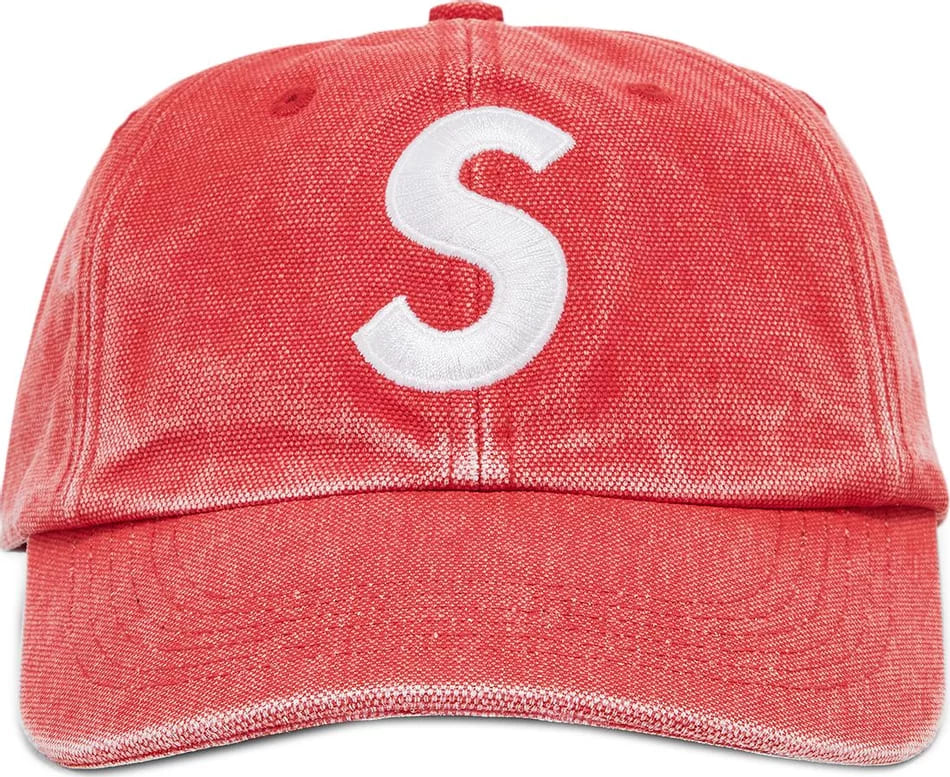 Supreme Pigment Canvas S Logo 6-Panel Cap, Red