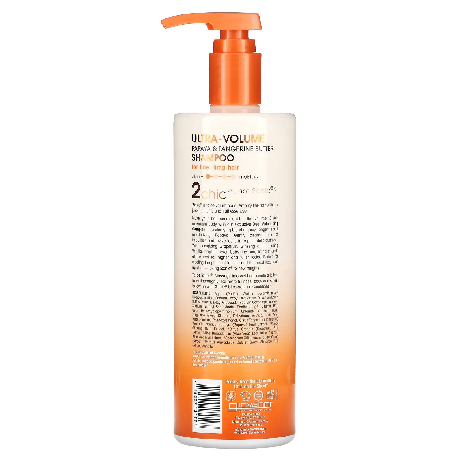 Giovanni, 2chic, ultra-volume shampoo, for fine, weak hair Papaya Tangerine Oil, 710 ml (24 fl oz)