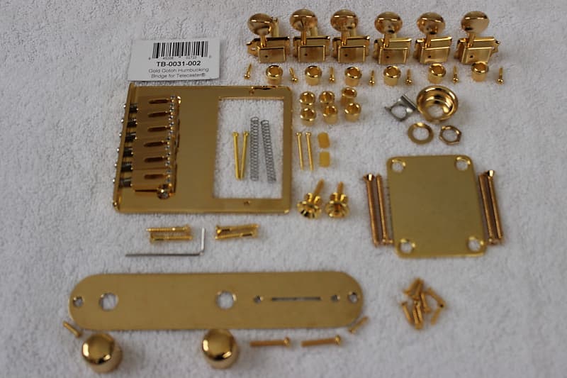 Fender/Gotoh Humbucker Telecaster Gold Hardware Set with Tuners Modern GTC302 Bridge Tele TB-0031-002 Fender/Gotoh 6-Saddle Humbucker Telecaster Bridge Assembly (Gold)