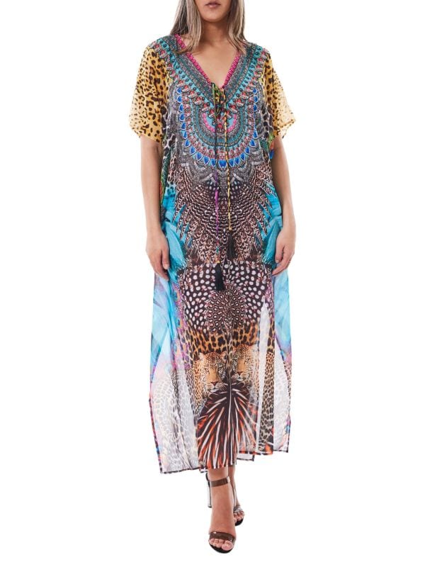 Ranee's V-Neck Printed Kaftan, Multicolor