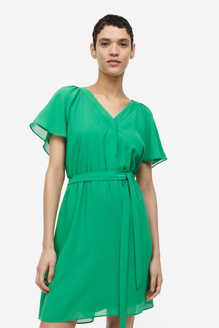 H&M V-neck chiffon dress, green