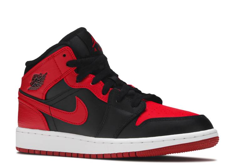 حذاء رياضي AIR JORDAN 1 MID GS 'BANNED'، أسود