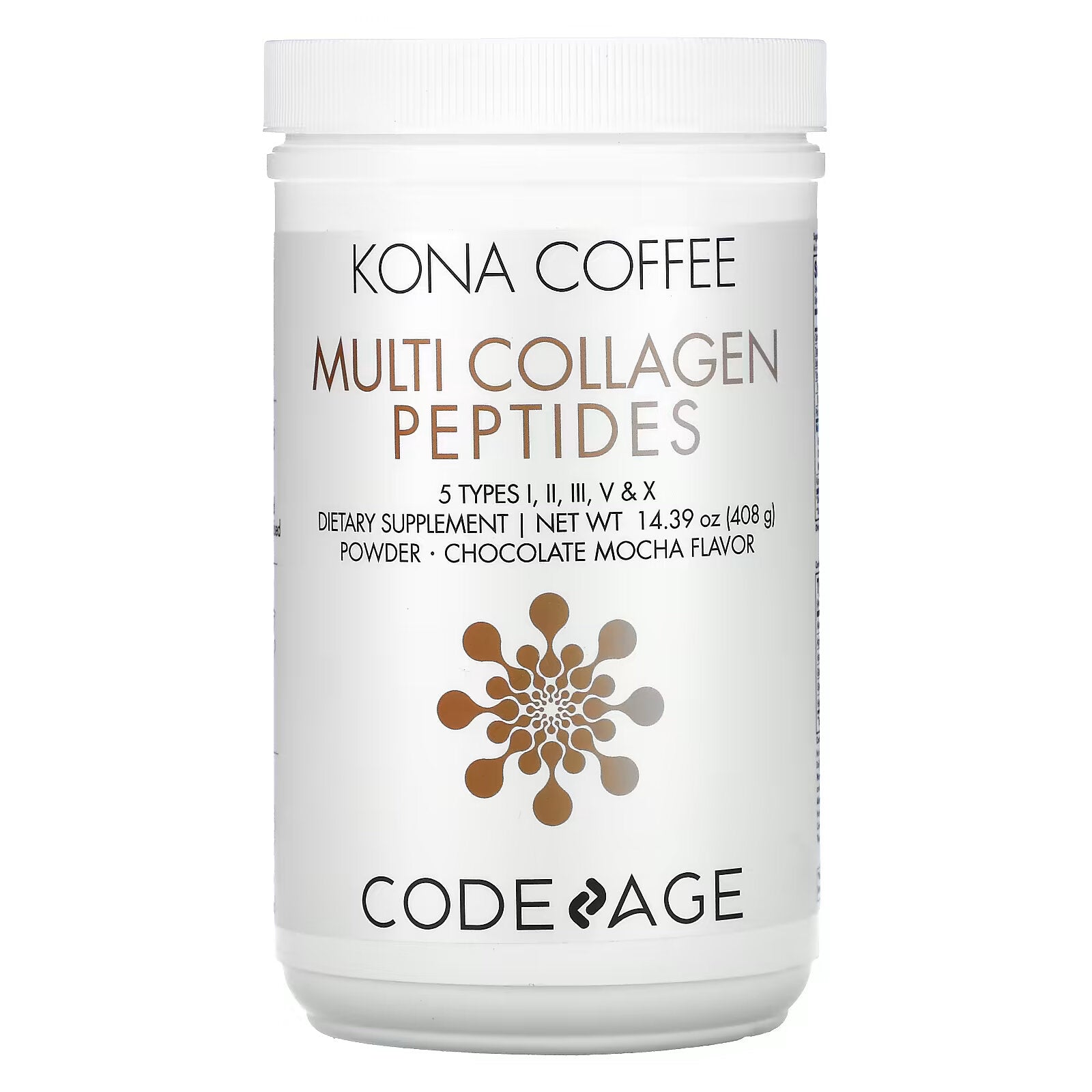 Codeage, Kona Coffee, Multi Collagen Peptides, 5 Types I, II, III, V, X Chocolate Mocha, 14.39 oz (408 g)