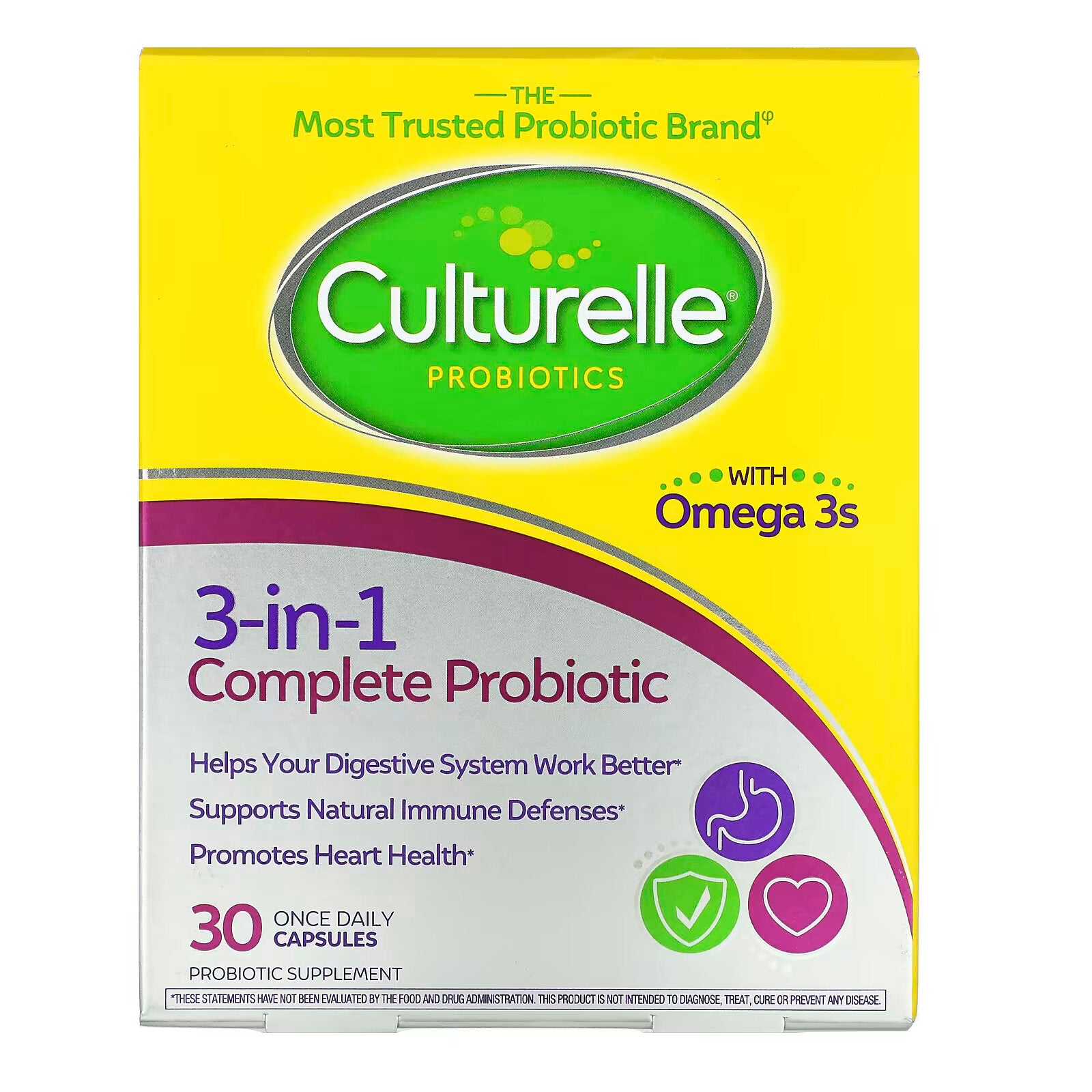 Culturelle, Probiotics, 3 in 1 Complete Probiotic with Omega 3 30 capsules to take once daily