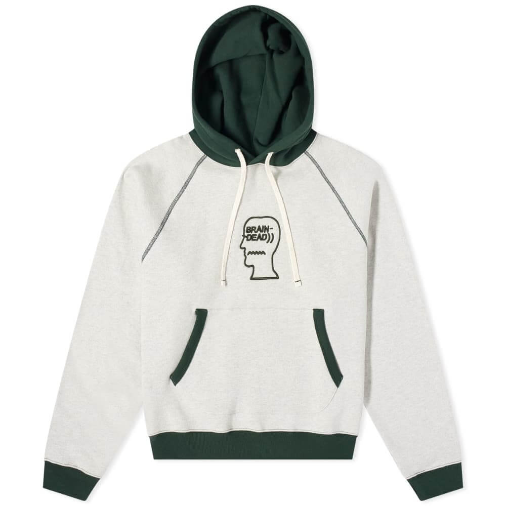 Brain Dead Logo Head Raglan Hoodie, light grey/green