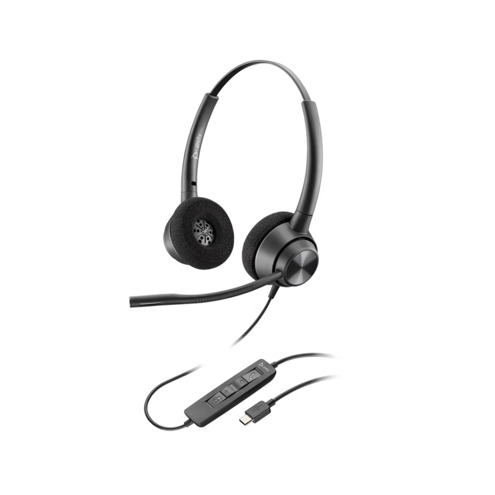 سماعة Plantronics Poly EncorePro 320 USB-C سلكية، باللون الأسود